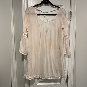 Aerie Size S Ivory Bell Sleeve Lace Trim Open Back Pullover Boho Tunic Top